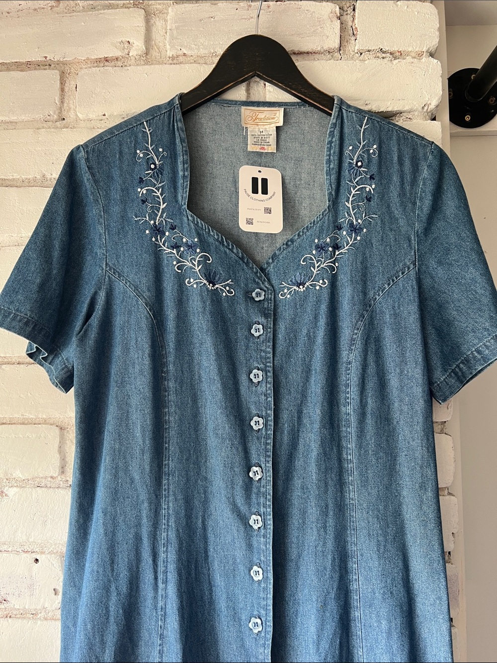 Vintage Denim Button Front Dress CHAMBRAY embroidered tshirt - Picture 2 of 8